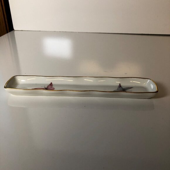 Limoges France Porcelain Pen Tray Butterfly Design Home Office Decor 8.5x5 - Picture 2 of 8